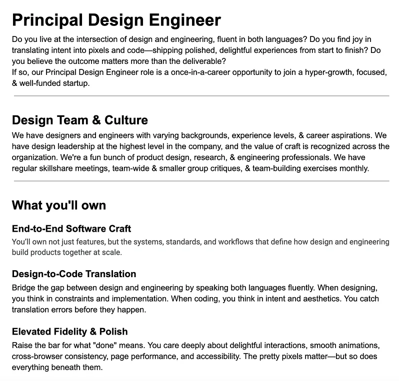Design engineer role — the newer track that emerged as AI changed what a designer could ship.